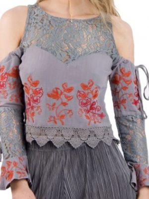 Floral Embroidered Shoulder Top